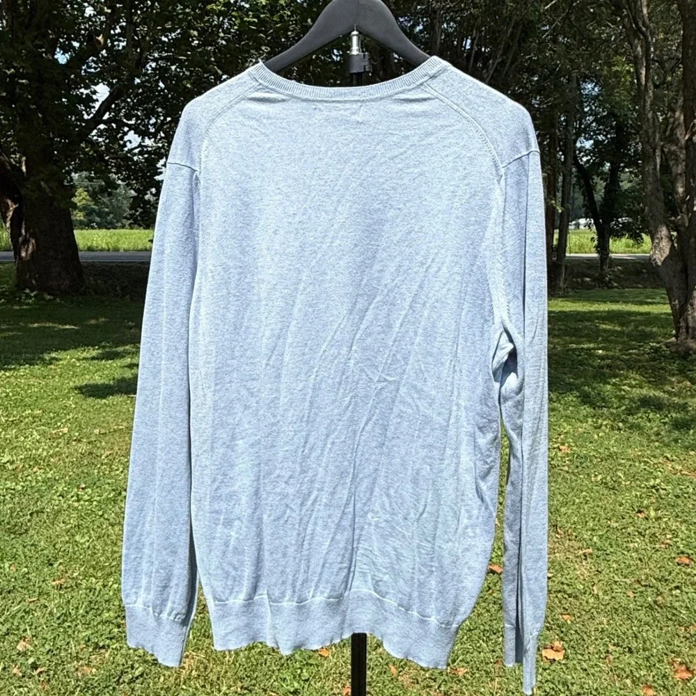 Banana Republic Mens L Blue V-Neck Sweater Silk Cotton Cashmere Luxury Blend
